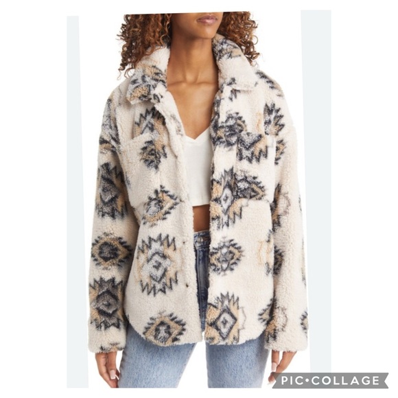 Thread & Supply Jackets & Blazers - Thread & Supply Mojave Desert Aztec Ivory & Grey Sherpa Teddy Jacket Size M